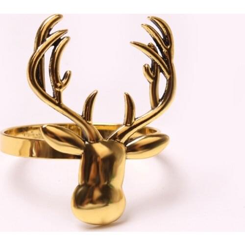 4PCS/Metal Christmas Deer Head Napkin Ring Gold Silver Bronze Tabletop Decoration Family Party Wedding Banquet Ornaments