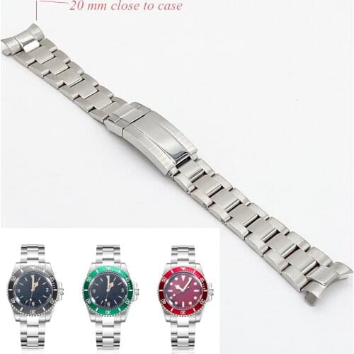 Suitable for GMT Retro Style Mens watch 20 mm silver, medium polished arc width chain, stainless steel strap bracelet