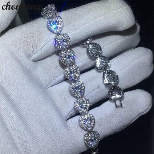Choucong Lovers Heart shape bracelet AAAAA Cubic Zirconia White Gold Filled Party Wedding bracelets for women Fashion Jewerly
