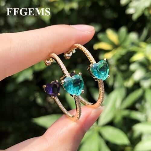 FFGems Multi Color Heart Stone Hoop Earrings For Women Girl Gift Big Circle Earrings Black Gold Plated Wholesale