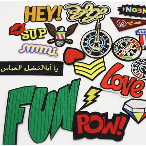 Personalized English letters embroidered cloth pasted clothes hot adhesive patch iron patch DIY sewing Sticker Badge Patch