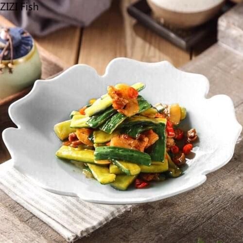 Chinese Dishes White Porcelain Plate Lace Dinner Plate Restaurant Kitchen Fruit Salad Tableware Home Decoration Ceramic Plate