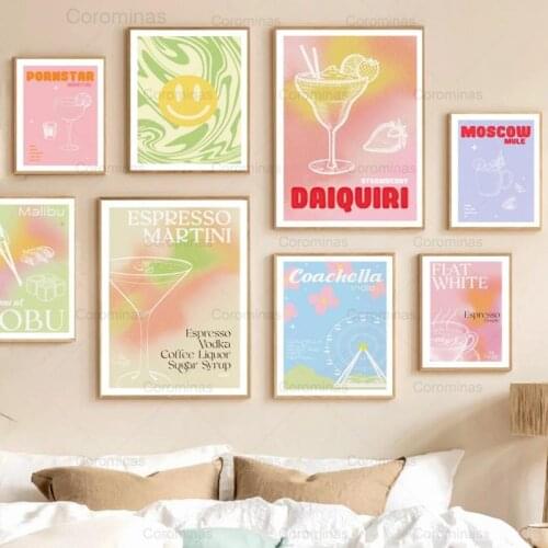 Cocktail Kitchen Poster Moscow Mule Martini Moscow Daiquiri Wine Wall Art Canvas Painting Nordic Hd Print Pictures for Bar Decor