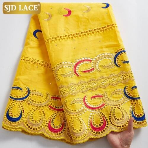 SJD LACE Yellow African Holes Cotton Lace Fabric Embroidery Eyelet Swiss Voile Lace In Switzerland For Nigerian Wedding SewA2341