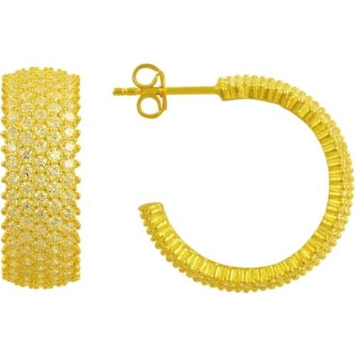 KUTAYDAN 5 Row White Zircon Stone Big Tamtur Earrings 925 Sterling Silver