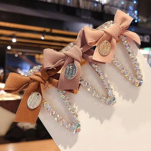 Fashion Bowknot Rhinestone Clips Barrettes Crystal Hair Clip Hairpins for women girls Alloy Hair Accessories