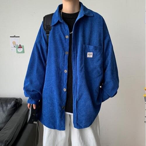 Hybskr Corduroy Long Sleeve Men Shirts Autumn Korean Style Shirt Woman Fashion Casual Oversize Shirt Printed Clothing