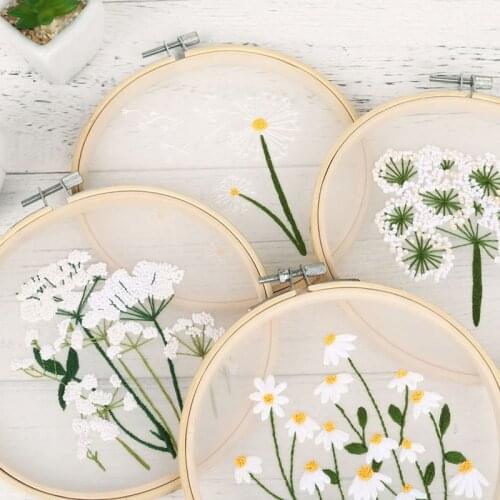 European Style Plants Flowers Embroidery DIY Yarn Embroidery With Hoop Shed Sewing Kit Cross-stitch Crafts Hand-stitched Decor