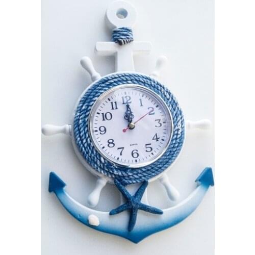 Home decoration Mediterranean Sea sailing wall clock watch in stock needle digital single face Ship 's anchor helmsman clock