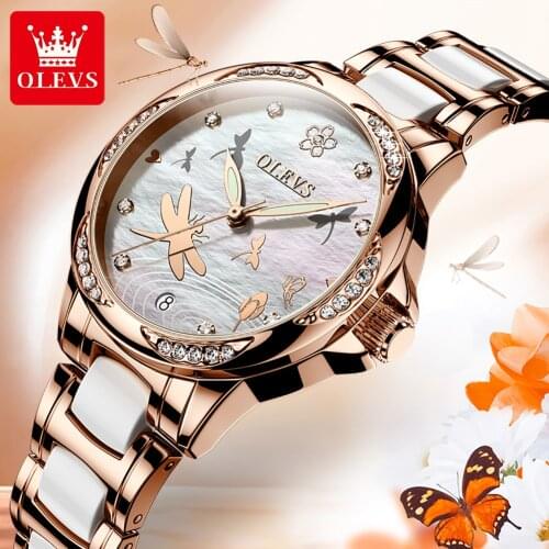 OLEVS New Ladies Mechanical Watch Ladies Bracelet Top Luxury Ceramic Strap Waterproof Mechanical Watch Luxury Fashion Clock 6610