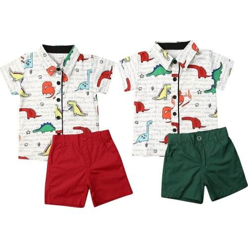 1-6Y Toddler Kids Baby Boys Clothes Set Summer Short Sleeve Boys Shirts Tops Shorts Dinosaur Print Baby Outfits Kids Clothing