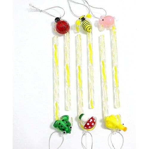 6pcs Hanging Handmade Glass Candy Cane Ornaments With Mini Cute Animals Decor Pendant Accessories Creative Childrens Day Gifts