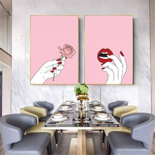 Poster Canvas Prints Pink Background Hand Gesture Finger Posters and Prints Wall Art Picture for Living Room Nordic Poster Decor