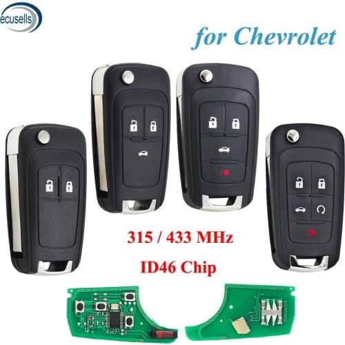 2/3/4/5 Buttons Remote Key Fob 315MHZ/433MHZ ID46 Chip For Chevrolet Cruze 2010-2015 HU100 Blade