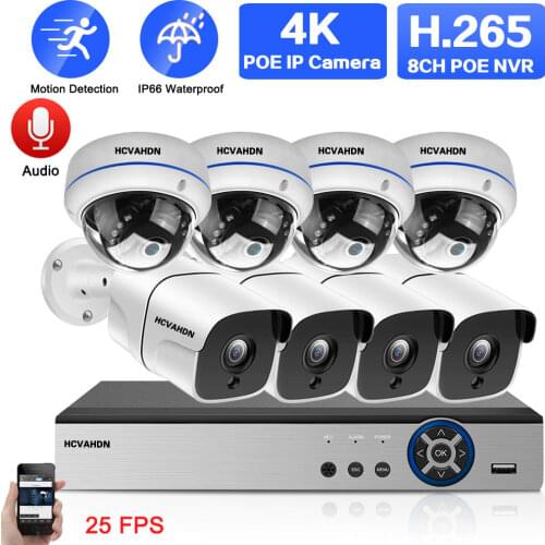CCTV POE Security Camera System 4K 16CH POE NVR Kit 25FPS Outdoor Waterproof Audio Video Surveillance IP Camera System Set 8MP