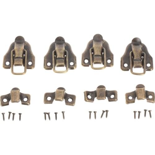 4Pcs Antique Bronze Latch Hardware Decorative Jewelry Gift Wooden Box Suitcase Hasp Latch Hook With Screws 41mm x 59mm