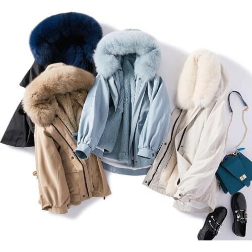 Jackets Winter Womens Fox Fur Collar Loose Parkas Female 2019 New Real Fur Coat Rex Rabbit Fur Liner Thick Hooded for Women