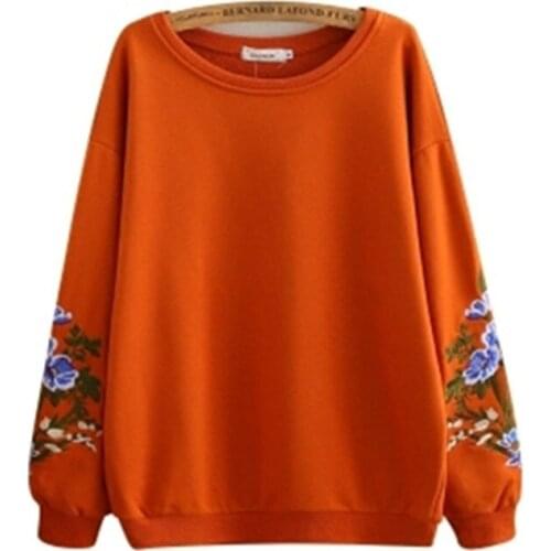 2020 New Spring/Autumn WomenS Embroidered Pullover Sweatshirts Long-sleeved Loose Large size lady O neck Casual Sweatshirts 4XL