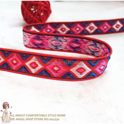 1/2'' 13mm 20yards Handmade Accessories Geometric Pattern Red Woven Jacquard Ribbon Webbing For DIY Sewing Garment Tape