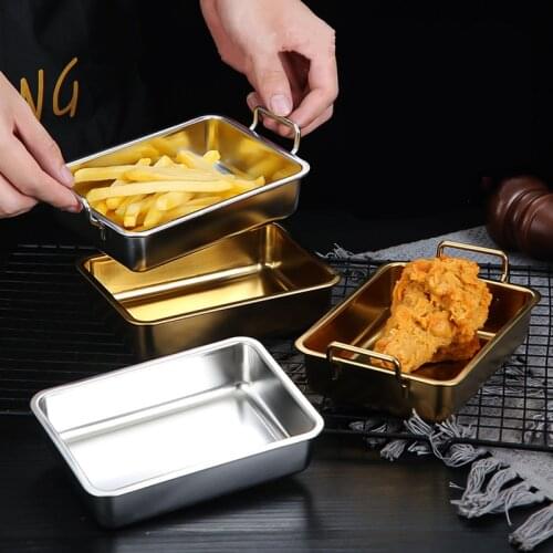1PC Household Rectangular Food StorageTrays Stainless Steel Vegetables Snacks Fruit Pans Kitchen Baking Pastry Steamed Plate