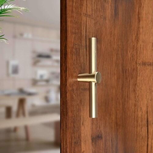 1pc T Bar Knobs Pulls Pure Copper Kitchen Cabinet Door Handles Brushed Gold Brass Drawer Knobs Pull Handles Dresser Pulls