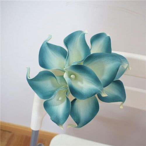 10 Picasso Teal green Teal Edge Calla Lilies Real Touch Flowers For Silk Wedding Bouquets, Centerpieces, Wedding Decorations