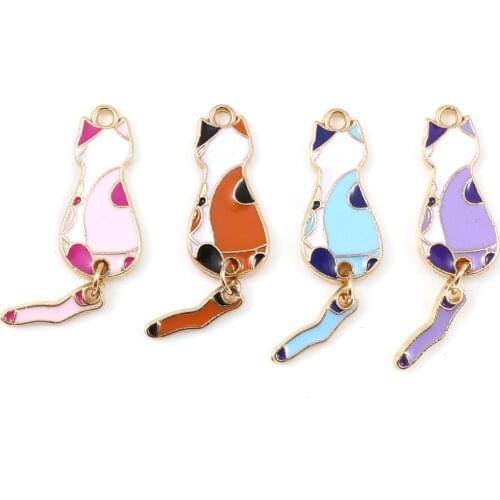 10 PCs Cute Enamel Cat Charms Zinc Based Alloy Pendants Cats Animal Pendants Gold Color For DIY Earring Necklace Jewelry Making
