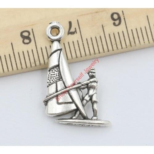10pcs Tibetan Silver Plated Surfing Charms Pendants for Jewelry Making DIY Handmade Craft 22x15mm