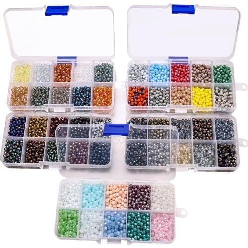 1200pcs/box AB Rondelle Beads 4mm Austrian Crystal Glass Round Beaded Loose Spacer DIY Making Jewelry Accessories Needlework