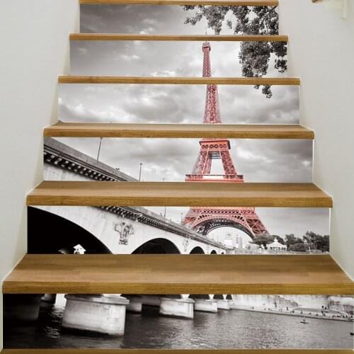 6pcs/13pcs Eiffel Tower 3D Stairs Stickers Peel And Sticker Home Decoration Stairs Decal DIY Landscape Corridor Staircase Murals