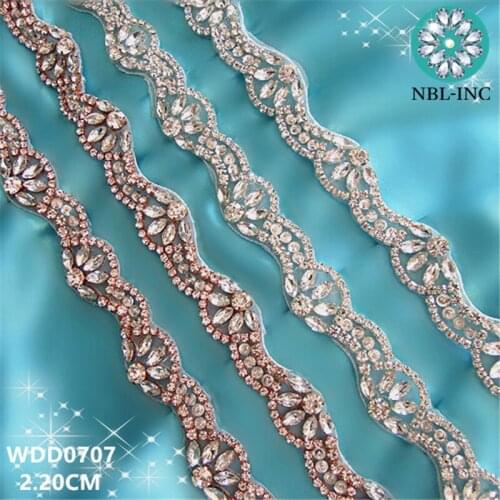10 YARDS) Wholesale hand sewing bridal beaded silver rhinestone applique trim iron on for wedding dress WDD0707