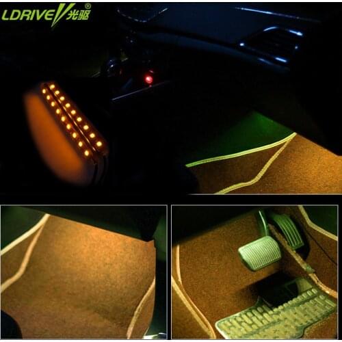 Car styling 2PC 12V Car floor foot lamp Strip Night Safety 9LED decorative Interior lights with Cigarette lighter plug Universal