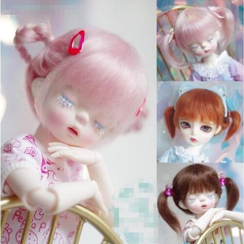 BJD Doll Wig 1-3 1-4 1-6size WIG Mohair Pink Brown Double Ponytail doll accessories