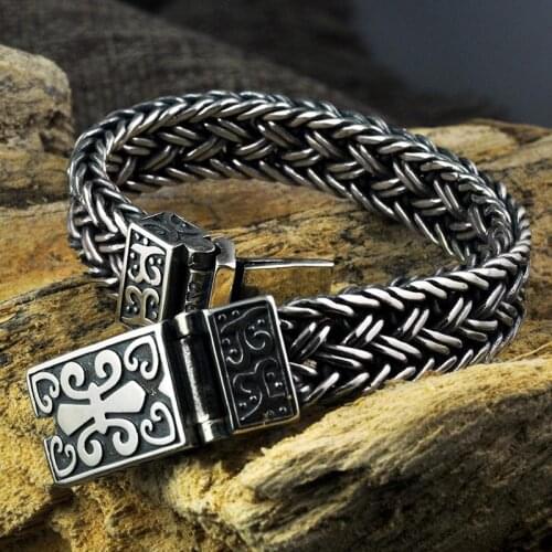 Wide 11mm Mens and Womens Bracelet 100% 925 Sterling Silver Bracelet Retro Punk Rock Wire Chain Bracelet Thai Silver Jewelry