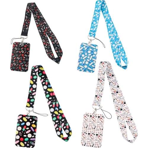 CB234 Office Card Sets ID Badge Case Clear Bank Credit Card Lanyards Cartoon Anime Doctors Nurse Keychain