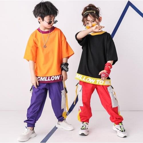 Hip Hop Girls Boys Dancing Costumes for Kids Ballroom Jazz Dance Costumes Clothes Stage Wear Child Party Show T Shirts Pants
