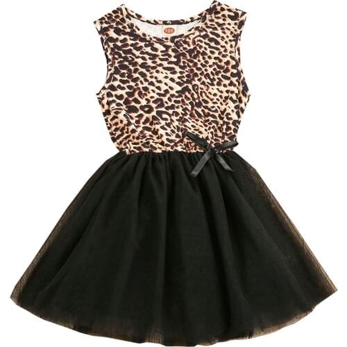 Baby Dress Girls Clothing 2021 Summer New Children Leopard Patchwork Tulle A-Line Dress Kids Clothes Princess Tutu Dresses 1-6T