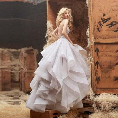 Sukienki Designer Ball Gown ruffles Crystal Sexy Backless robe de mariage vestido de noiva bridal gown Bespoke Wedding Dresses