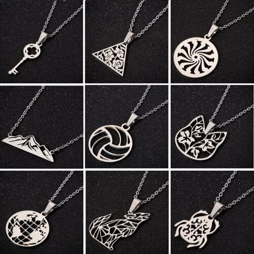 Hfarich Vintage Stainless Steel Chain Necklace Lucky Key Map Animals Geometric Choker Necklace Women Girls Small Gift