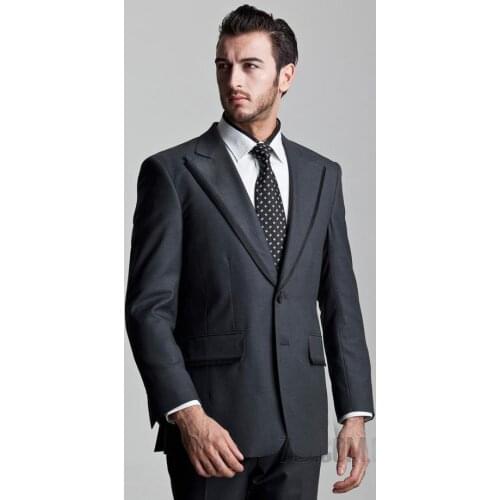 Custom Made Mens Suits Groomsmen Peak Lapel Groom Tuxedos Two Buttons Wedding Best Man Suit (Jacket+Pants+Tie+Hankerchief) A5
