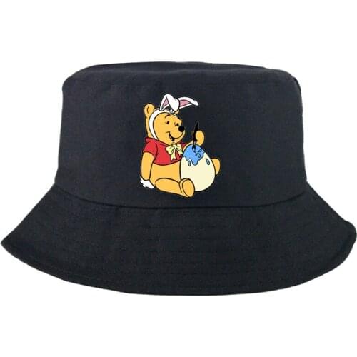 Disney Winnie the Pooh Piglet Fashion Fishing Hat Cartoon Reversible Kids Bucket Hat Unisex Fedoras Summer Panama Cap Sunscreen