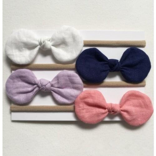 20pcs/4C Fashion Cute Bow Nylon Headbands Kawaii Solid Color Bowknot Girls Soft Hairbands Princess Adjustable Elastic Headwear