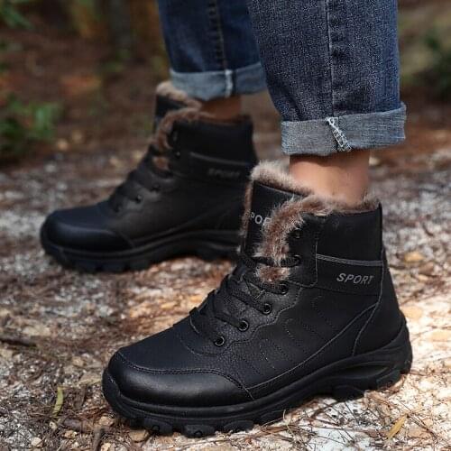 Men Winter Shoes lace up Men Boots With Fur Black Winter Sneakers Male Casual Shoes Footwear Men Booties Snow boots Botas Hombre