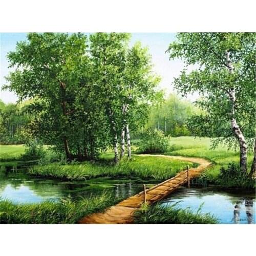 Landscape Tree Pre-Printed 11CT Cross Stitch DIY Embroidery Complete Kit DMC Threads Sewing Handiwork Knitting Craft Package