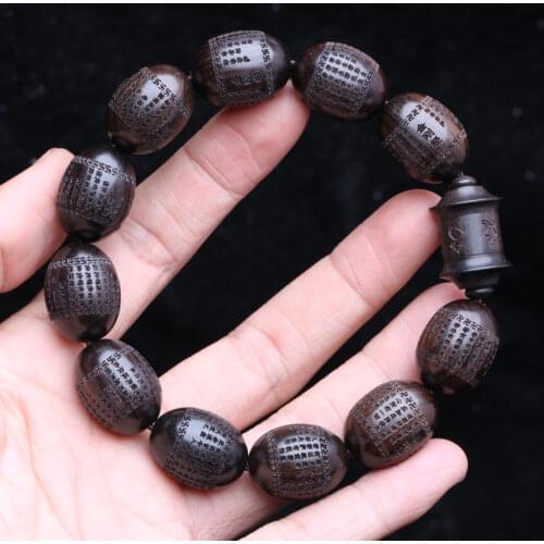 Natural Ebony Wood Beads Olive-Shaped Black Wood Tibetan Buddhism Diamond Sutra Lucky Bracelet