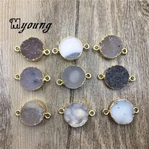 Natural Round Agates Druzy Connectors Charms For DIY Jewelry MY2005