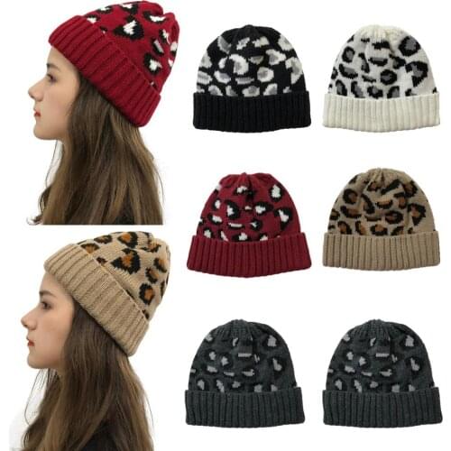 New Winter Beanie Hat for Women Leopard texture Beanie Hat Warm Ski Cap Soft Knitted Fall Autumn Hiking Windproof Beanies