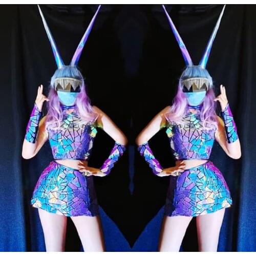 Nightclub Silver Mirror Dancing Performance Clothing Laser Bar Dj Gogo Rave Clothes Suit Shiny Women Party Wear Outfit VDB3732
