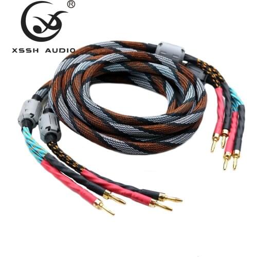 YIVO XSSH audio DIY HIFI Gold Plated banana plug to banana plug 4 core OFC pure copper Silver Plated speaker cable Cord Wire