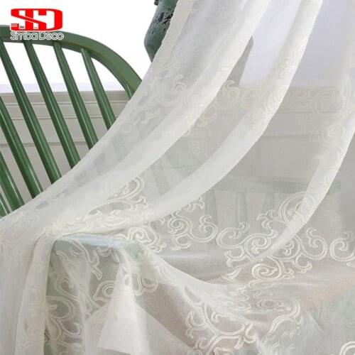 Solid White Tulle Curtains For Living Room Embroidered Damask Drapes For Bedroom Window Veil Sheer Voile Liner European Panel